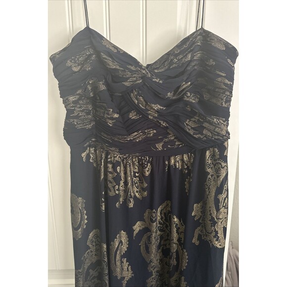 Lauren Ralph Lauren Women's Paisley Foiled Chiffon Sleeveless Gown Dress Navy 12 - Picture 10 of 14